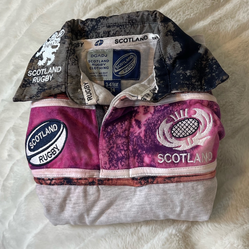 Scotland Uk Rugby Bleach Dye Upcycletoddler 3t/4t Unisex Long Sleeve Polo Shirt